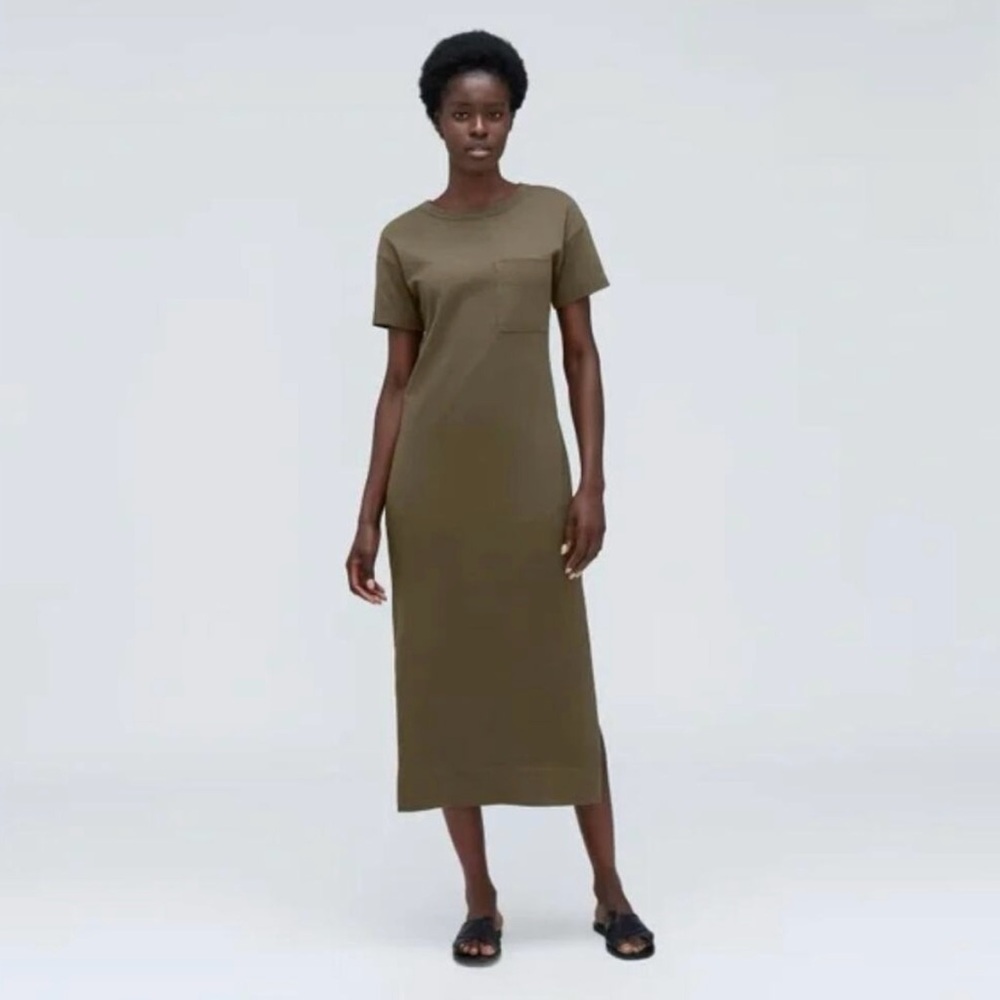 Everlane The Organic Cotton Weekend Maxi Dress in Beech Olive Green